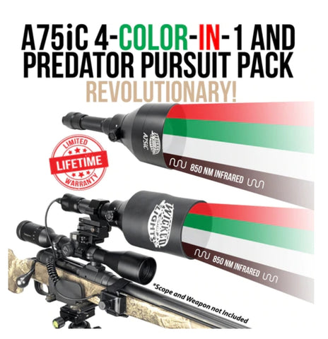 WICKED LIGHTS® A75IC AMBUSH 4-COLOR-IN-1 PREDATOR PURSUIT SIGNATURE SERIES NIGHT HUNTING LIGHT PACK FOR COYOTE, HOG, PREDATOR